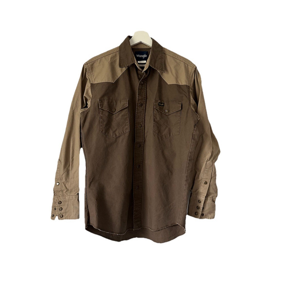 Vintage Wrangler Two Tone Western Button Brown Shirt size Medium